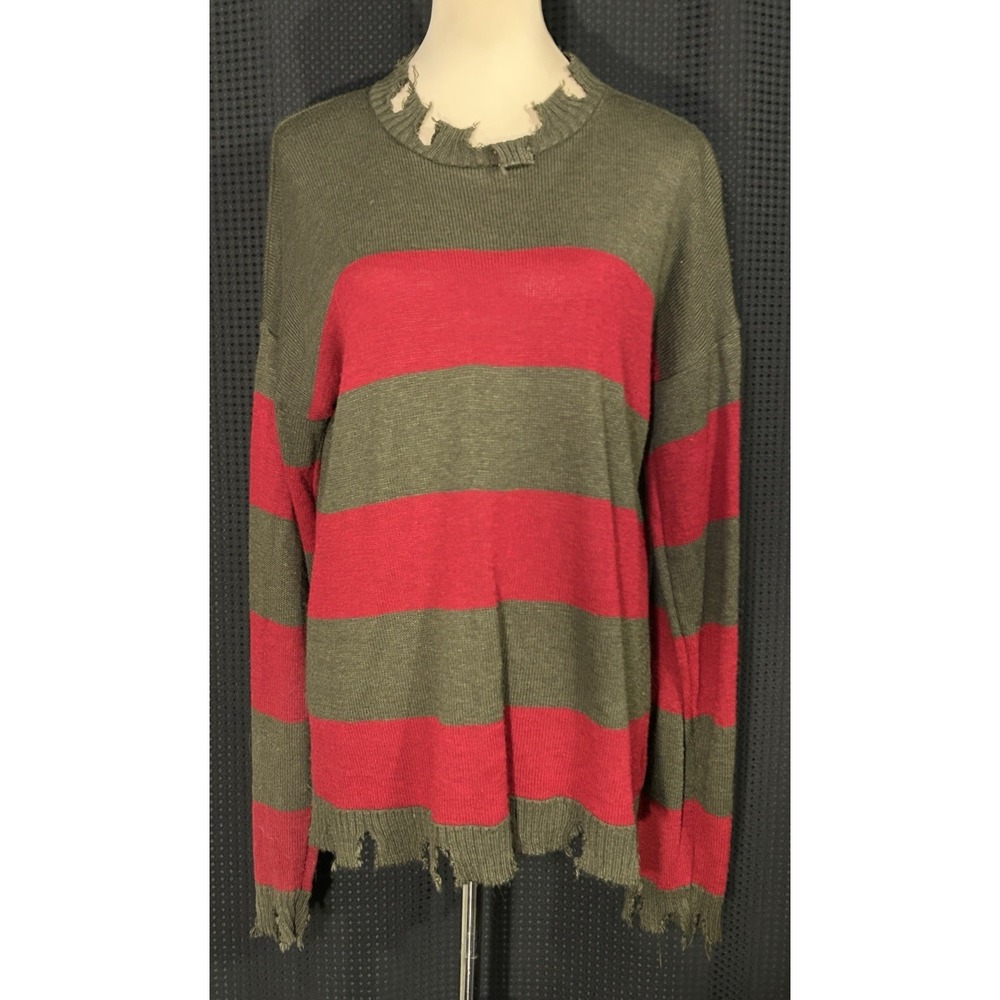 Rubie's Licensed Freddy Krueger Costume Red Green Striped Distressed Sweater